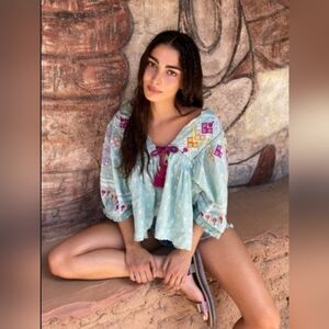 Kimchi Blue Embroidered Paradise Garden Babydoll Blouse